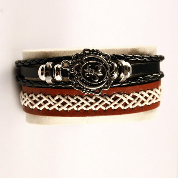 Personalised Mens & Womens Genuine Leather Tribal Steal ID Bracelet Gift.